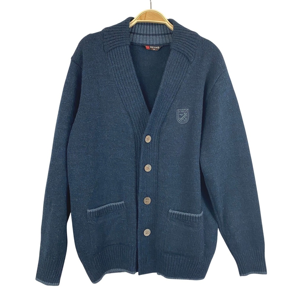 Reymo Wool Blend Cardigan Sweater Men M Blue Grandpacore Dad Academia Pockets